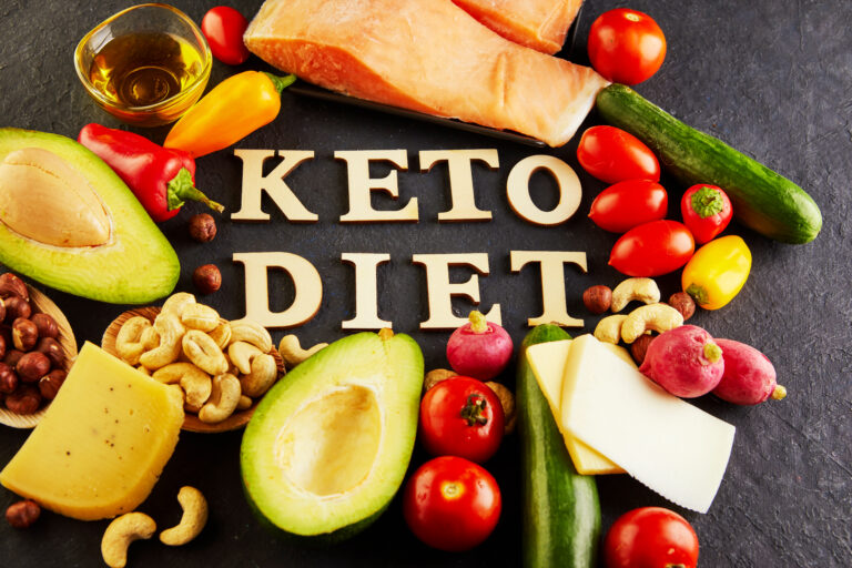 How the Keto Diet Works for Weight Loss, ketogenic diet with lettering, low carb and high fat weight loss meal plan